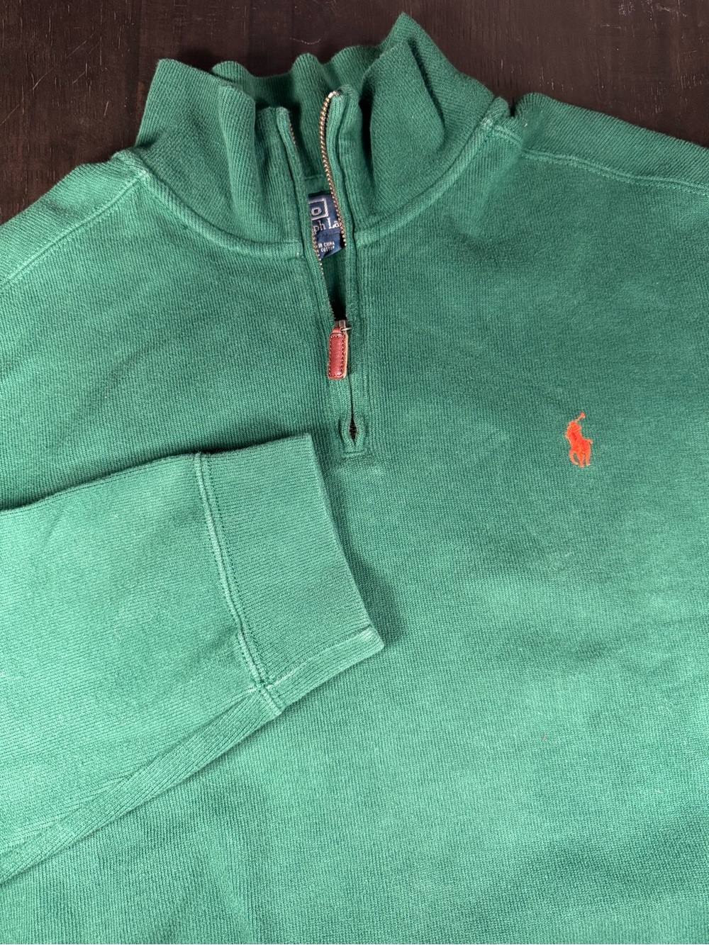 Polo Ralph Lauren Green Quarter Zip Sweater XXL Orange Pony Cotton Pullover